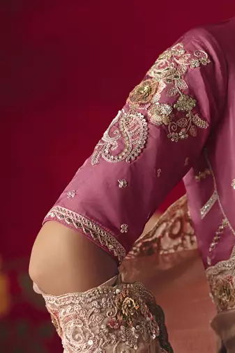 baby pink fancy saree with sequins dhaga & thread embroidered butti and designer blouse