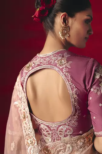 baby pink fancy saree with sequins dhaga & thread embroidered butti and designer blouse