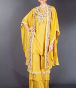 Yellow embroidered silk sharara set