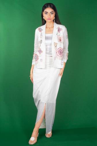 White embroidered linen co ord set