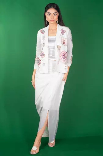 White embroidered linen co ord set