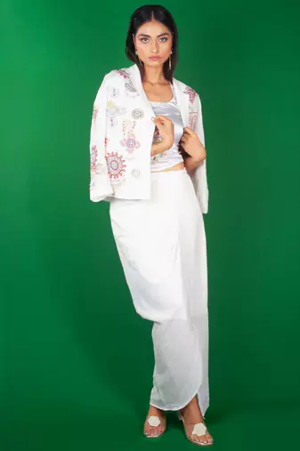 White embroidered linen co ord set