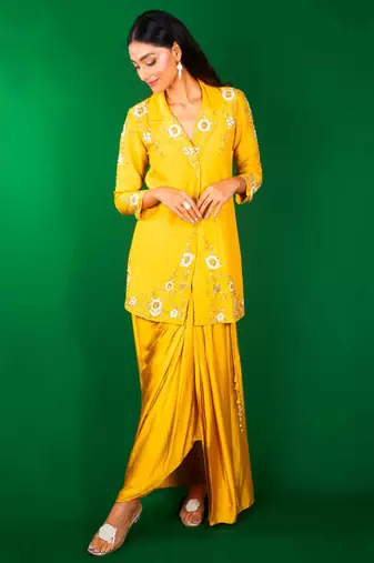 Yellow embroidered linen co ord set