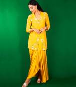 Yellow embroidered linen co ord set