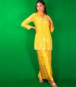 Beige embroidered silk co ord set