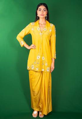 Beige embroidered silk co ord set 2