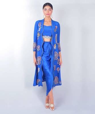 Beige embroidered silk co ord set 3