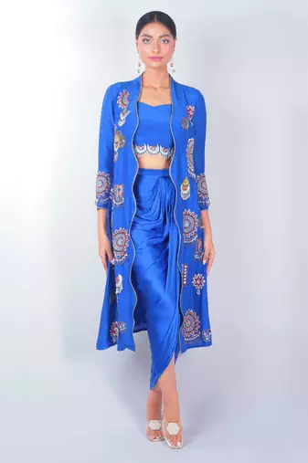 Beige embroidered silk co ord set