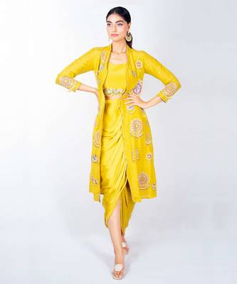 Yellow embroidered linen co ord set 4