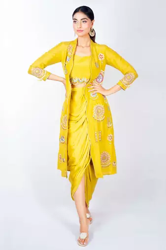 Yellow embroidered linen co ord set