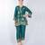 Green embroidered linen kurta set