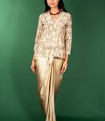 Beige printed satin co ord set