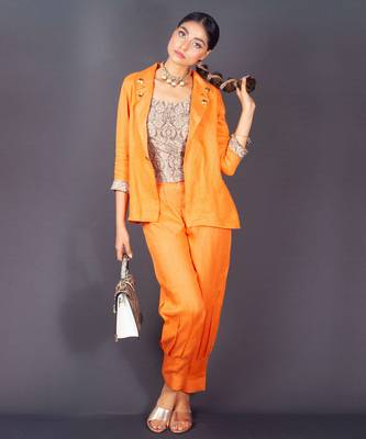 Orange embroidered linen co ord set 1