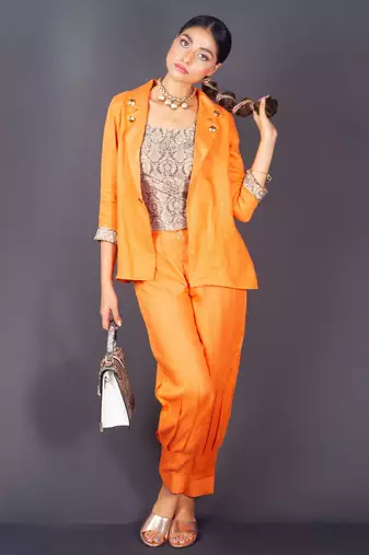 Orange embroidered linen co ord set