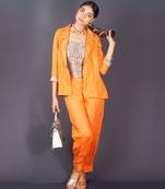 Orange embroidered linen co ord set
