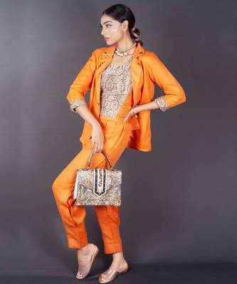 Orange embroidered linen co ord set 2