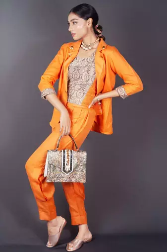 Orange embroidered linen co ord set