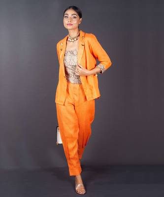 Orange embroidered linen co ord set 3
