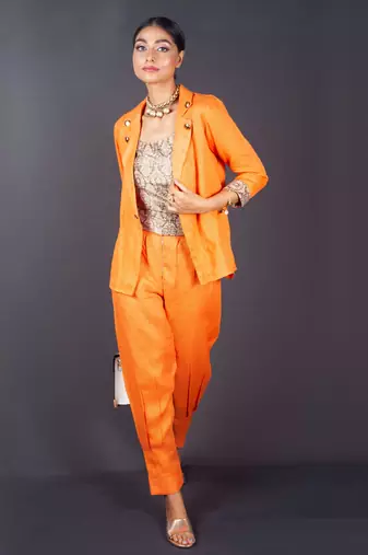 Orange embroidered linen co ord set