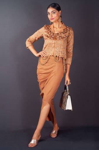 Rust embroidered tissue co ord set