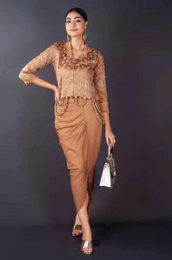Rust embroidered tissue co ord set