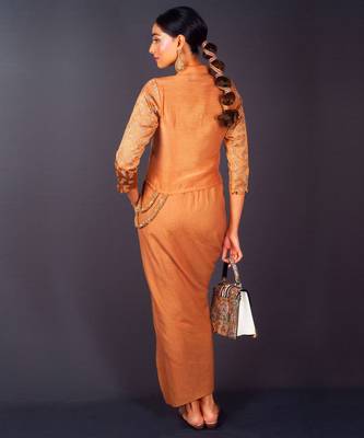 Rust embroidered tissue co ord set 3