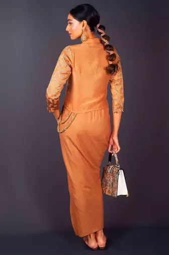 Rust embroidered tissue co ord set