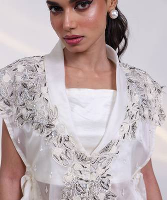 White embroidered silk co ord set 2