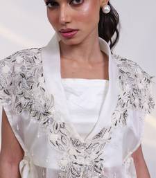 White embroidered silk co ord set