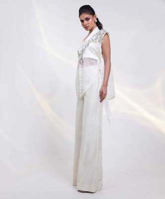 White embroidered silk co ord set 3