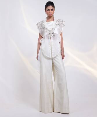 White embroidered silk co ord set 1