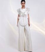 White embroidered silk co ord set