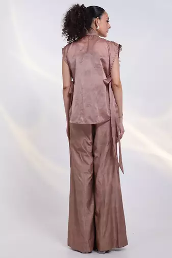 Copper embroidered silk co ord set