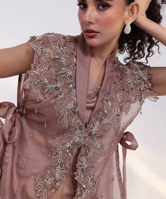 Copper embroidered silk co ord set 3