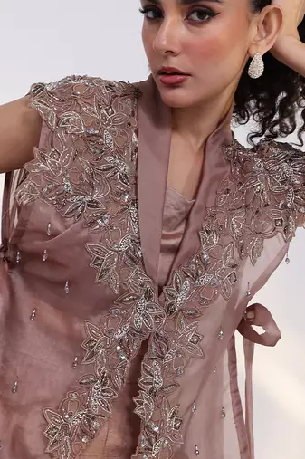 Copper embroidered silk co ord set