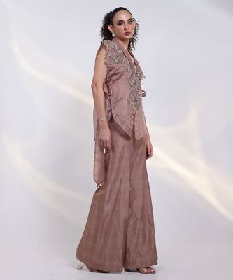 Copper embroidered silk co ord set 4