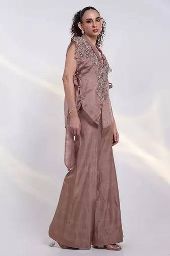 Copper embroidered silk co ord set