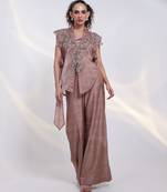 Copper embroidered silk co ord set