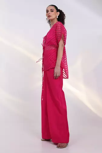 Pink embroidered silk co ord set