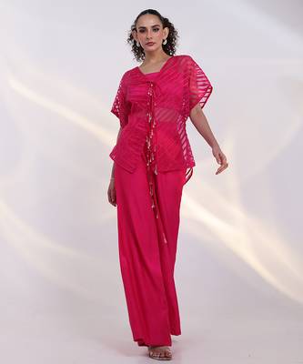Pink embroidered silk co ord set 3