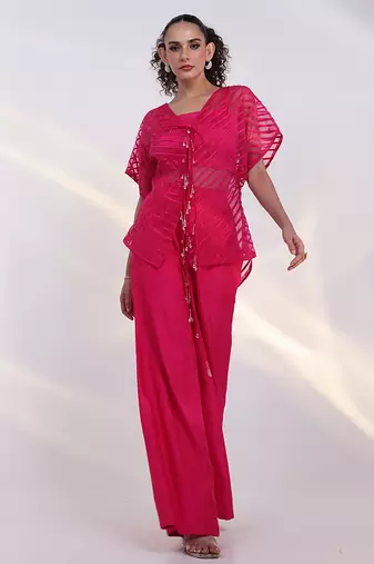 Pink embroidered silk co ord set