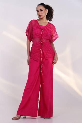 Pink embroidered silk co ord set