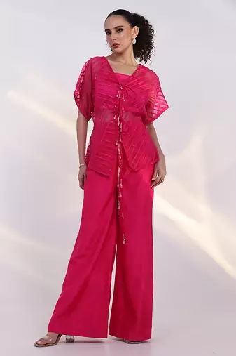 Pink embroidered silk co ord set