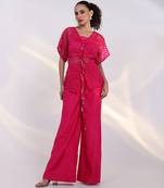 Pink embroidered silk co ord set