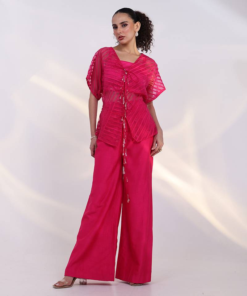 Pink embroidered silk co ord set
