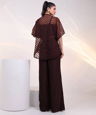Brown embroidered silk co ord set 2