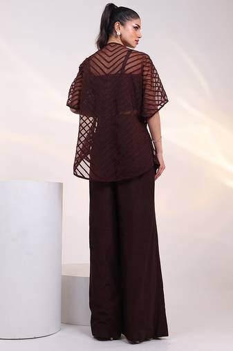 Brown embroidered silk co ord set