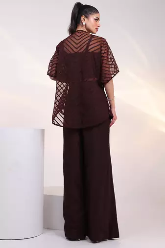 Brown embroidered silk co ord set