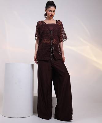 Brown embroidered silk co ord set 1