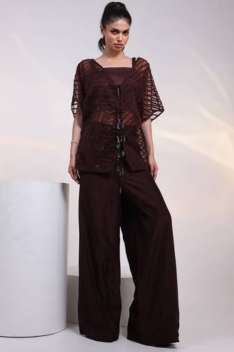 Brown embroidered silk co ord set